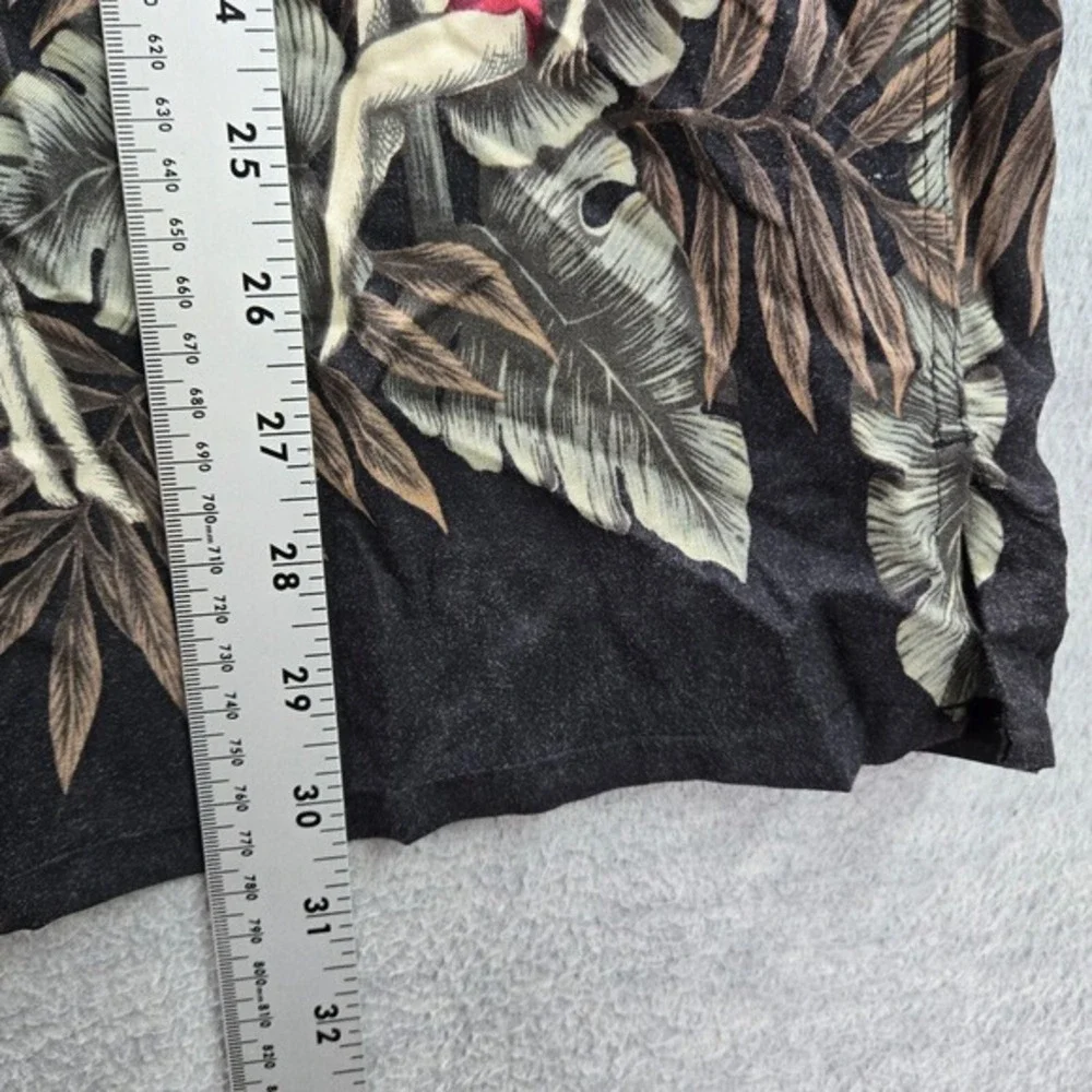 Croft & Barrow Men Button Up Shirt Large‎ Black Floral Hula Girl Hawaiian Collar